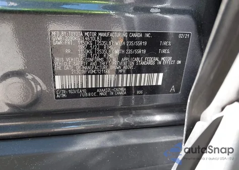 2021 Toyota Rav4 Xle Premium z USA, uszkodzony, nr VIN 2T3C1RFV0MC121146